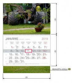 Sienas kalendārs ar noplēšamām mēnešu lapām 290x480mm, 1+1 daļas, ar malu apakšā