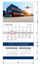 Sienas kalendārs ar noplēšamām mēnešu lapām 300x525mm, 1+2 daļas, ar malu apakšā